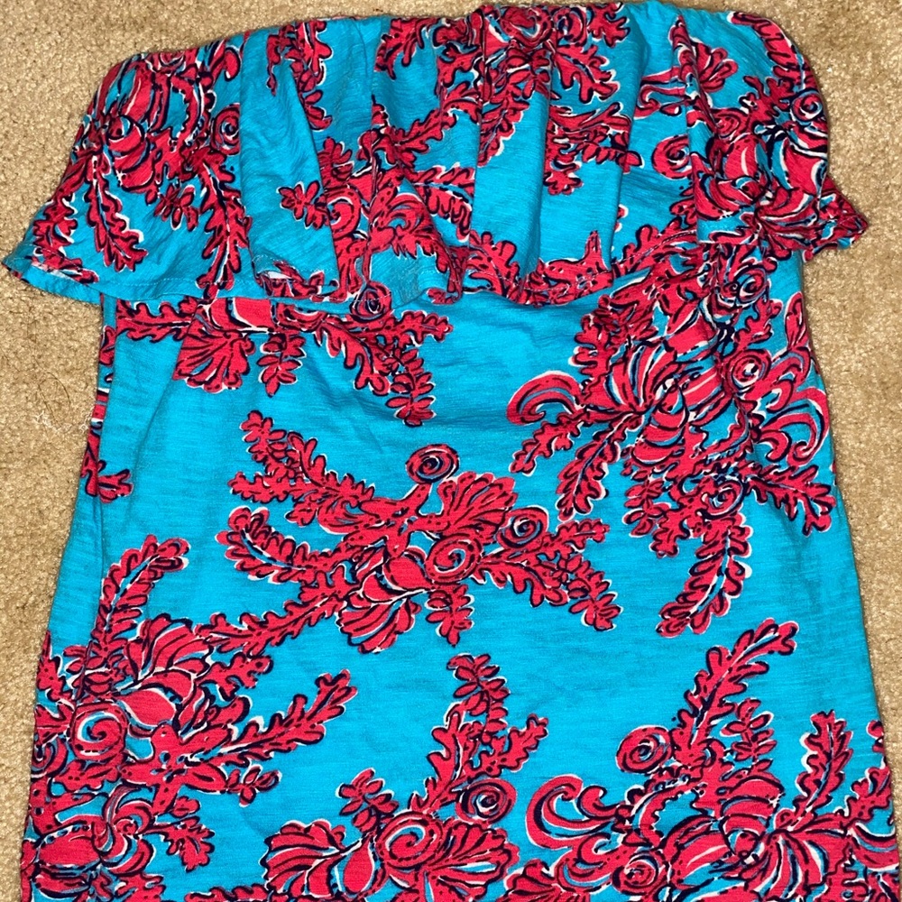 Blue and pink Lily Pulitzer off- the- shoulder top